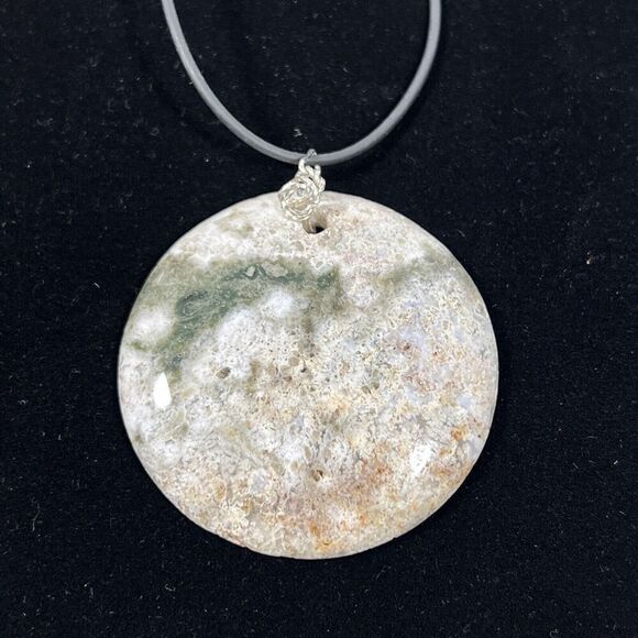 Ocean Jasper Statement Pendant Necklace Natural Hand Carved Adjustable Black Cor - Picture 1 of 6